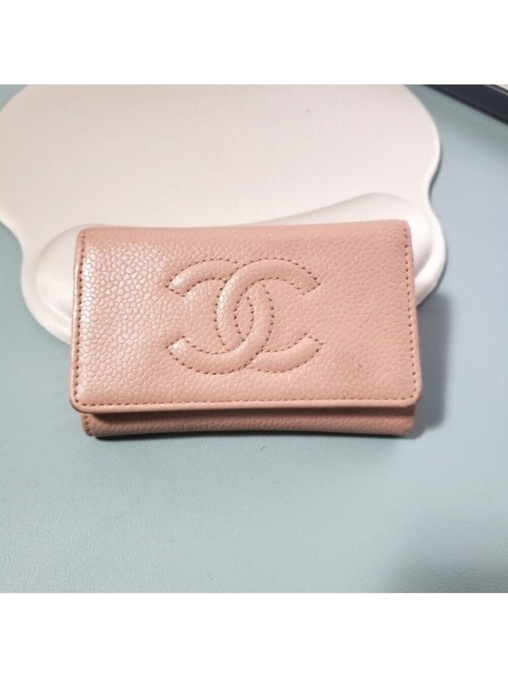 CHANEL Pink Caviar Leather 6-Key Holder Case Wallet Vintage CC Logo
